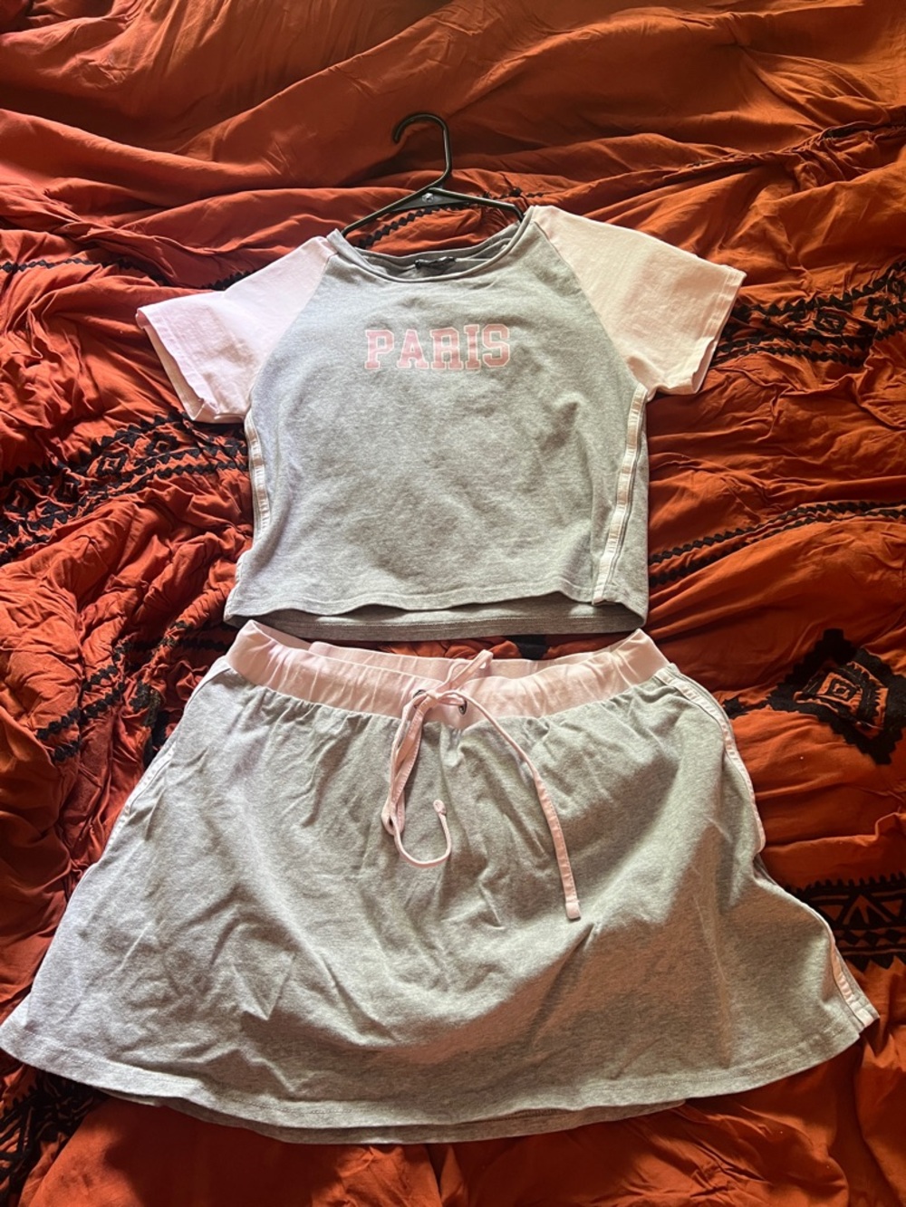 Fashion Nova Gray and Pink Mini Skirt Set